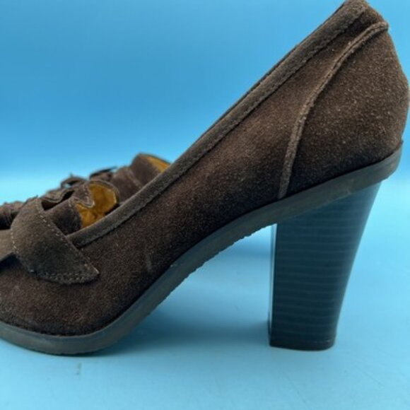 Ann Taylor Loft Women’s Brown Suede Heels Size 8M With Tassels - Picture 6 of 9